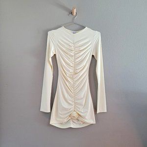 La Reveche | Lillibet Ruched Dress with Rose Detail in Ivory